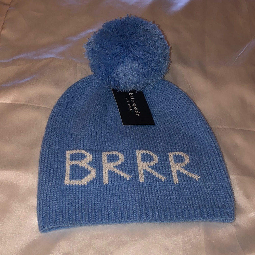 Kate Spade Autumn Sky BRRR Knit Pom-Pom Beanie OS NWT